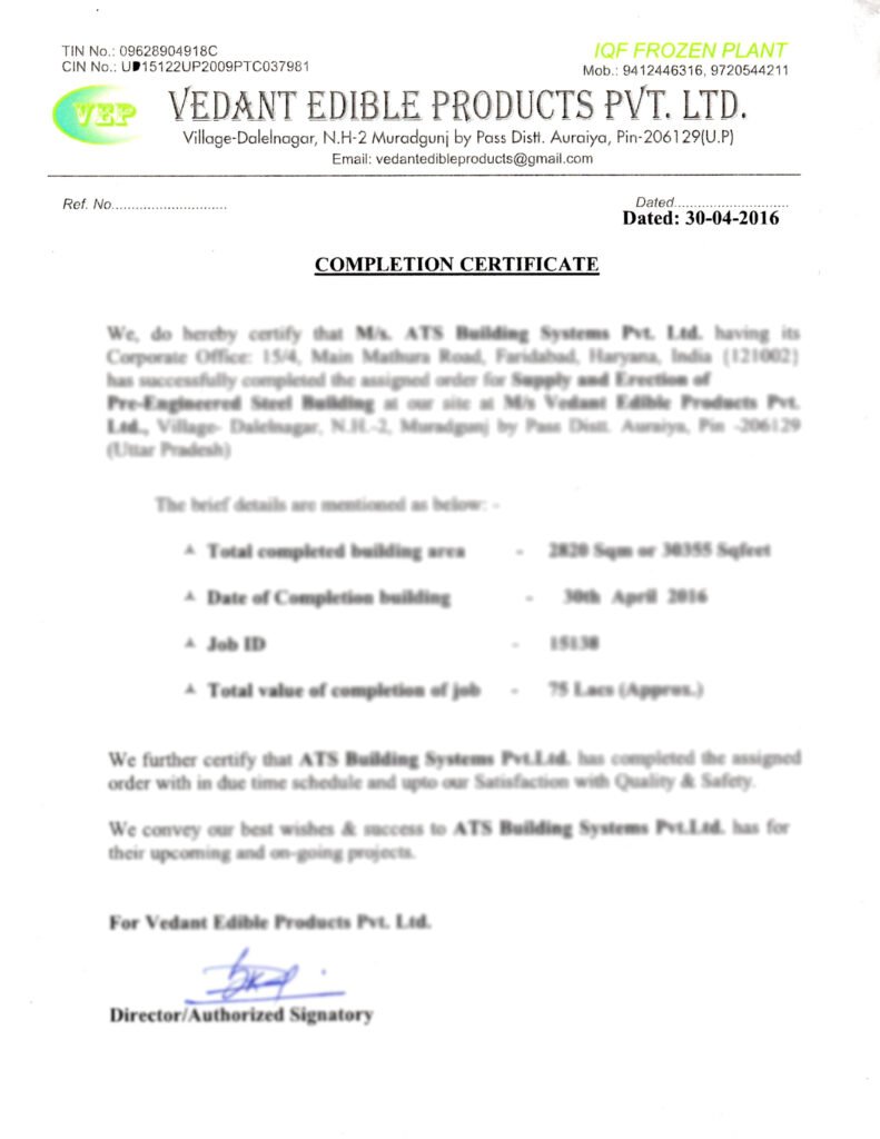 certificate - ATS Building Systems
